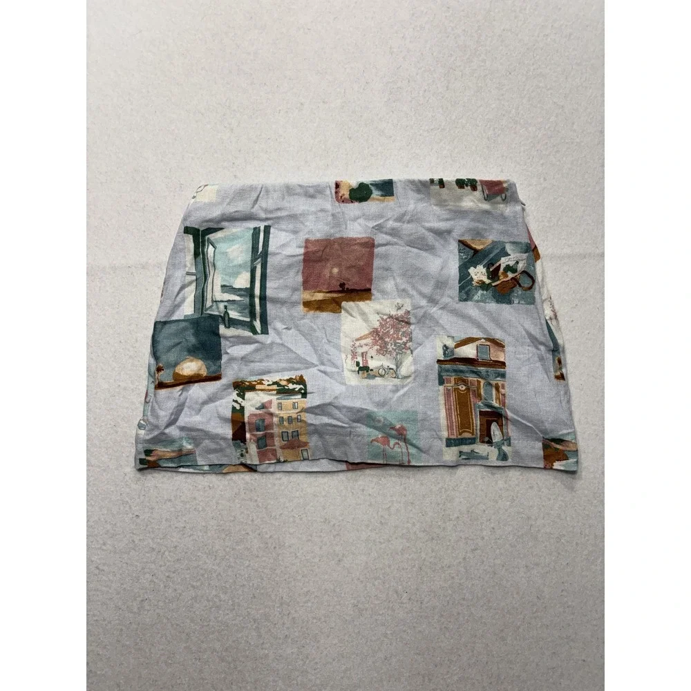 Abercrombie & Fitch Skirt Womens XS Multicolor Linen Scenic Print Mini Casual